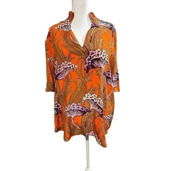 Ann Taylor Size Large Silk Orange Floral 3/4 Sleeve Blouse - Picture 1 of 11